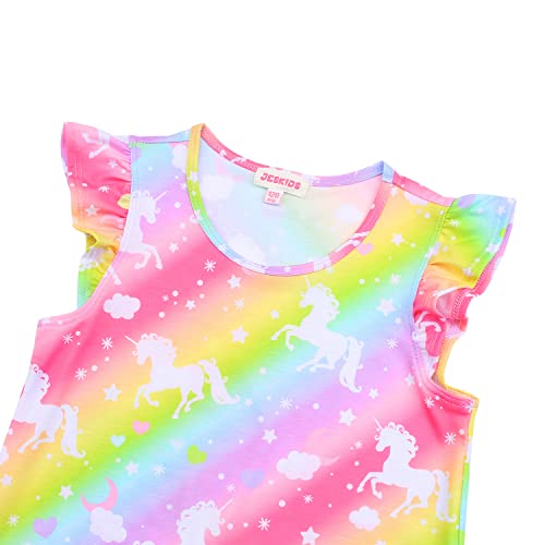 Image of JESKIDS Girls Short Sleeve Shirts Ruffle Tie Front Unicorn /Tie Dye Print Summer Tee Tank Tops 3-11 Years