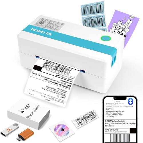 Rongta Bluetooth 4x6 Shipping Label Printer Wireless Inkless Postage Thermal Label Printer Compatible with Android&IOS and Windows Mac Used for UPS, Etsy, Amazon, Shopify, Ebay