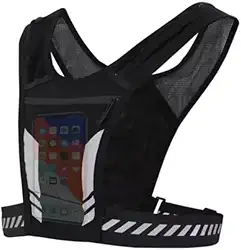 AG Colete de Corrida Porta Garrafa Colete de Hidratação Bolsa de peito reflexiva com bolso de malha Cintura ajustável Suporte para Telefone Celular Bolsa esportiva Ciclismo Bike Academia Cor PRETO