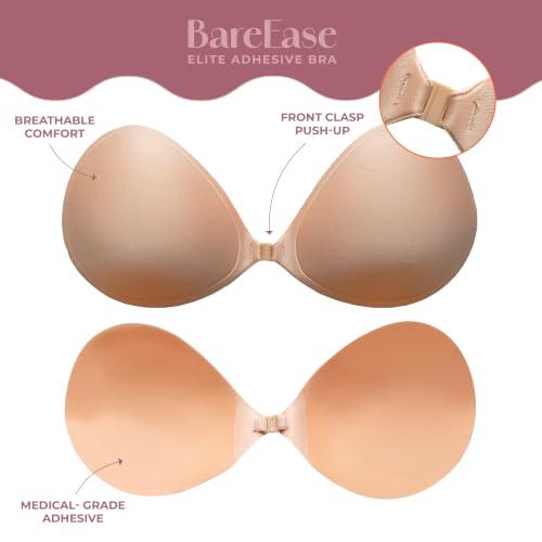 Image of Stick On Bra for Backless Dress | Adhesive Strapless Sticky Bra for Women, Full Coverage Strong Hold | Reusable Silicone Invisible Push-Up | Seamless | 5 Sizes S-XXL, Nude and Black