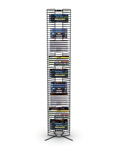 Atlantic Onyx 65 Wire DVD-Tower - Holds 65 DVDs, Blu-Rays or PS3 Games, Wall Mount or Freestanding in Matte Black Steel, PN 1332