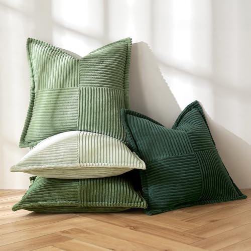 MIULEE Kissenbezug 40x40 cm 4er Set Kordsamt Frühling Kissenbezüge Weich Dekokissen Dekorativ Modern Kissenhülle Sofakissen Zierkissen Couchkissen für Wohnzimmer Schlafzimmer Grüne Serie