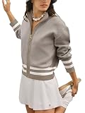 SuperPrity Cardigan Sweaters for Women Long Sleeve Zip Up Lightweight Knit Jacket 2024 Fashion Fall Baseball Coats Outwear-L,Khaki