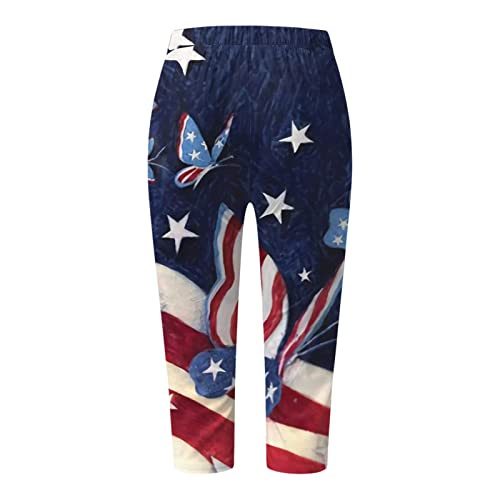 Patriotic Soft Yoga Pants For Women Capri Sporty Independence Day Usa Flag Yoga Leggings For Women High Waist Skimpy Blue #TOP4