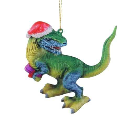 Decoración de árbol de Navidad, decoración del árbol de Navidad, dinosaurio en gorro de Navidad, decoración, colgante colgante, adornos diseño Toscano figuras de dinosaurio, adorno de árbol de Navidad