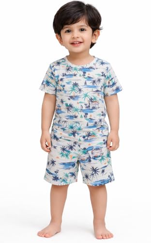 Image of Kids Dress for Boys | Round Printed Neck Half Sleeve T-shirt and Pant Clothing Set for Baby Boys