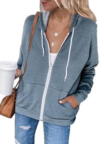 Jhsnjnr Damen Jacke Zip Up Hoodie Lange Ärmel Kapuzenjacke Sweatshirt mit...