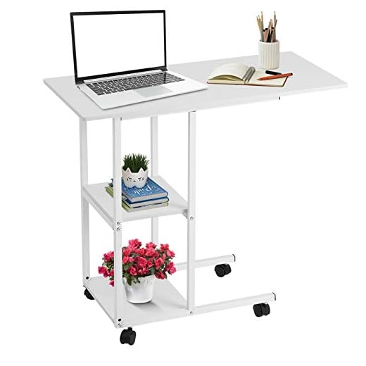 Sängbord med hjul säng och soffa rullbord, mobilt laptop arbetsbord mobilt trä sängbord solid och robust stålram 80 x 40 x 72 cm