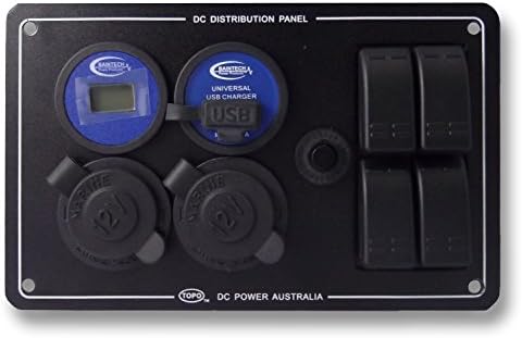 Power Panel Black 4WD 12V DC Distribution Dual Ciga USB Socket and Voltmeter Surface Mount
