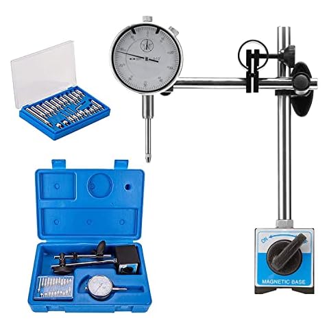 NACHEE Dial Indicator with Magnetic Base Holder Differential Backlash Gauge 0-1.0" Tester Gage Gauge Fine Adjustable Long Arm 0.001" Precision 11 Cover