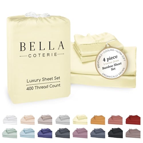Bella Coterie Luxury Bamboo Viscose Queen Size Sheet Set | 100% Organically Grown | Ultra Soft | Cooling for Hot Sleepers | 18" Deep Pocket [Lemonade]