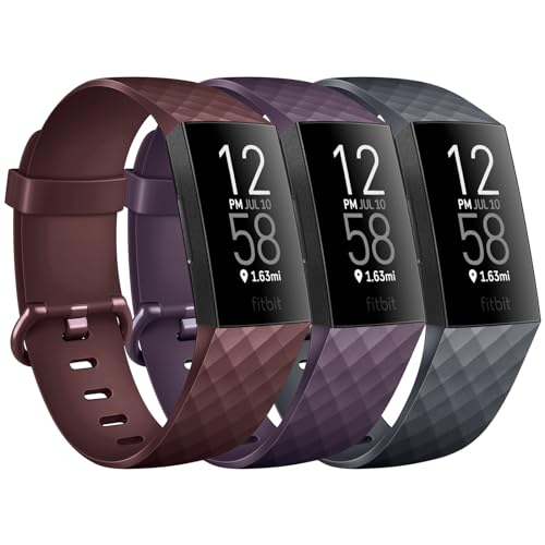 3 Pack Sport Bands Compatible with Fitbit Charge 4 Bands Women Men Soft Silicone Adjustable Replacement Straps Wristbands for Fitbit Charge 4 / Fitbit Charge 3 / Charge 4 SE / Charge 3 SE (Hawthorn