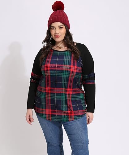 Image of CARCOS Plus Size Tops for Women Color Block Flower /Striped /Camo Crew Neck Long Sleeve Tee Shirt