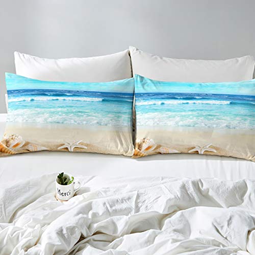 Feelyou SX15999CLWX-FULL Hawaii Beach Fitted Sheet Boys Girls Adults Ocean Wave Nautical Bedding Set Kids Starfish Shell Bed Sheet Set Summer Lightweight Bed Cover,Bedding Collection 3Pcs Sheets Full Size thumb #2
