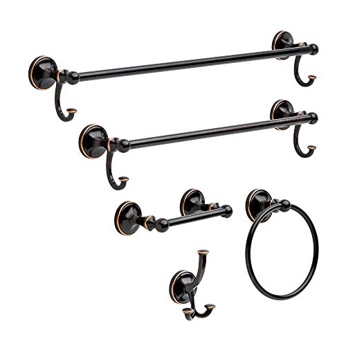 Delta Portman 24 In. Towel Bar With Hooks In Spotshield Venetian Bronze With Copper Reveal #TOP4