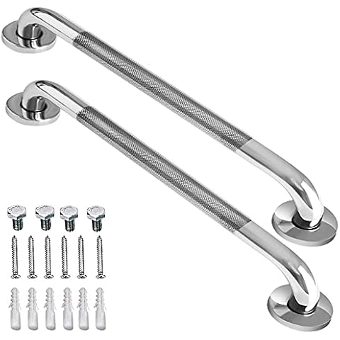 2 Pack 24 Inch Anti Slip Shower Grab Bar Handles, ZUEXT Chrome Stainless Steel Knurled Bathroom Balance Bar, Safety Hand Rail Support,Handicap Elderly Injury Senior Assist Bath Handle£¨1.25" Diameter Cover