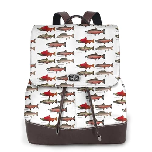 Sac à dos en cuir pour femme Salmon Printing contre le mal de dos
