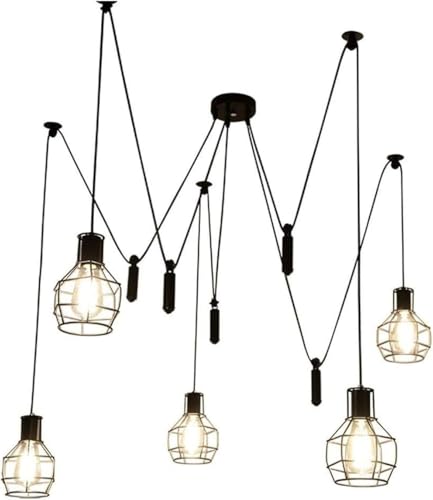 Hanging Lamp, Pendant Light Fixture - Lifting 5 Personalized Small Iron Cage Chandelier,Pendant Lights Kitchen Island Barn Pendant Lighting