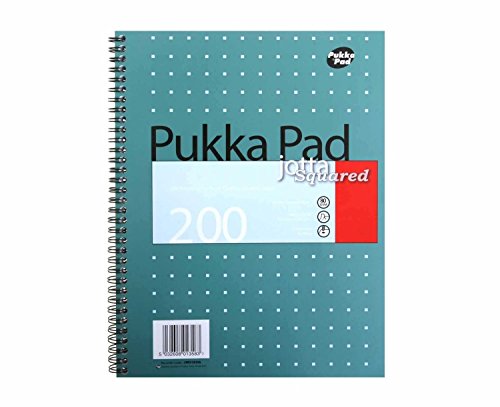 Pukka Pad, Libreta metálica A4 cuadriculada Jotta 3 Pack – 29,7 x 23 cm – Cuaderno de espiral con papel de 80 g/m² – Cuenta con 4 márgenes de perforación y bordes perforados – 200 páginas, verde
