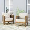 Merax Set Set of 2 Outdoor Acacia Wood Wicker Club Chair with CushionPatio Furniture Conversation Seat for Backyard Beige