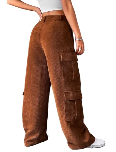 Corduroy Cargo Pants for Women Wide Leg Mid Rise Loose Fit Trousers with Pockets2