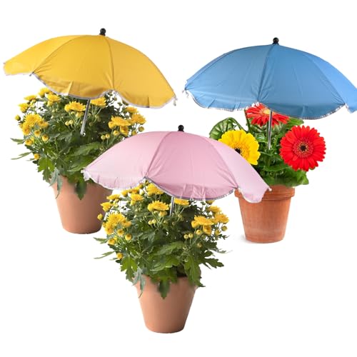 Lyreh 3pz Ombrello Piante da Esterno, Pieghevole Ombrellone per Piante da Giardino Inclusi Giallo Rosa e Blu per Aiuola Verdure e Frutta in Vaso
