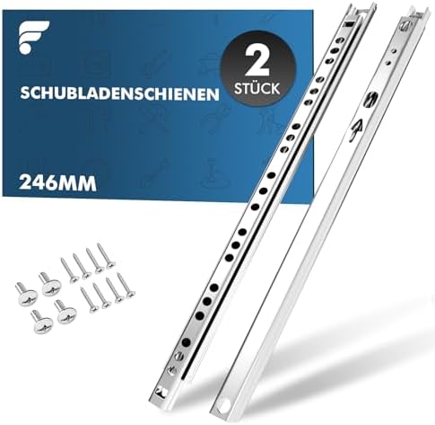 shinfly 246mm Teilauszug-Schubladenschienen 2er-Set (1 Paar), Kugelgelagert für 17mm Nut, Laufruhig & belastbar, inkl. Montagematerial
