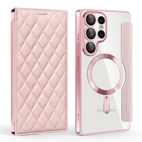 Galaxy S25 Plus �p �P�[�X �蒠�^ MagSafe�Ή� ���b�L���H �N���A �w�� ���� �M�����N�V�[ S25 �v���X �p �X�}�z�P�[�X ���C�����X�[�d�Ή� ���� PU���U�[ S25+�X�}�z�P�[�X �X�^���h�@�\ �J�[�h���[�t�� �ϏՌ� ���C��