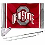 Ohio State Buckeyes Stripes Flag with Pole and Bracket Kit