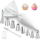 11 Pezzi Decorazione Torte Set,Sac a Poche Riutilizzabile in Cotone,Diversi Ugelli in Acci...