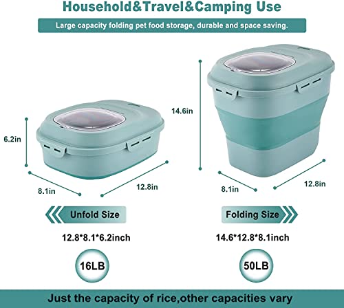 Jiawanshun Folding Pet Food Storage Container 20-50Lb Collapsible Cereal Rice Kitchen Food Container Dog Cat Food Container With Rolling Wheel Airtight Locking Lid For Home Travel Use… #TOP1