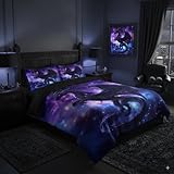 CCoutueChen Kids Dragon Bedding Set for Boys, Purple Blue Outer Space Comforter Set Twin Size, Fairy Tale Style Quilted Bed Set for Children Teens Room Decor/68 * 86