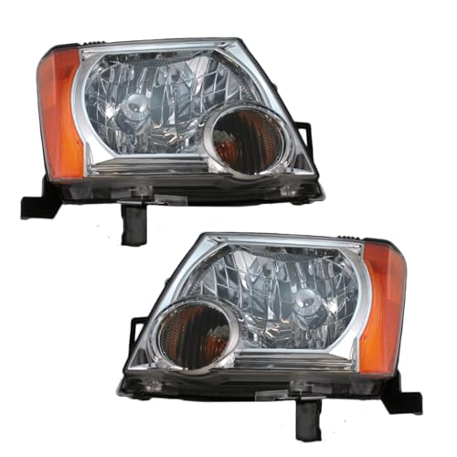 Image of TRQ 2 Piece Headlight Assembly Set Chrome Bezel Driver & Passenger Side Compatible with Nissan Xterra 2005-2015 NI2502161 NI2503161 26010EA025 26060EA025