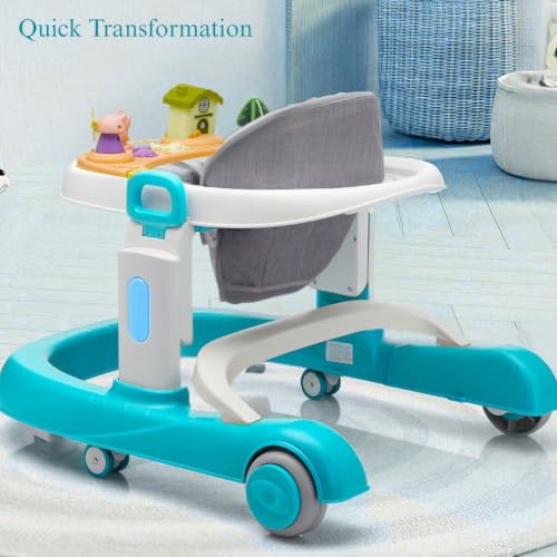 Image of Little Olive Baby Walker for Kids | Adjustable Height Baby Walking Support with Interactive Activity Toy Tray, Comfortable Padded Seat & Smooth Multi-Directional Wheels | Walker for Baby Boys & Girls - Green
