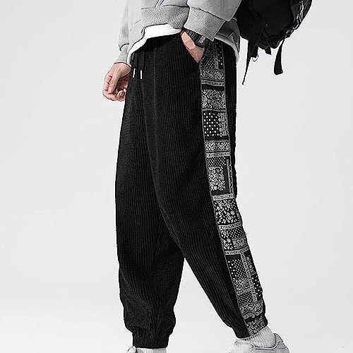 Mens Boho Corduroy Jogger Pants Elastic Waist Straight Leg Casual Harem Pants Tribal Ethnic Print Baggy Sweatpants2