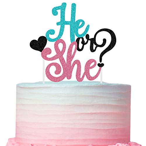 He Or She Cake Topper Baby Shower Gender Reveal Party Decoration, Boys Girls Valentine's Day Party Supplies #TOP8