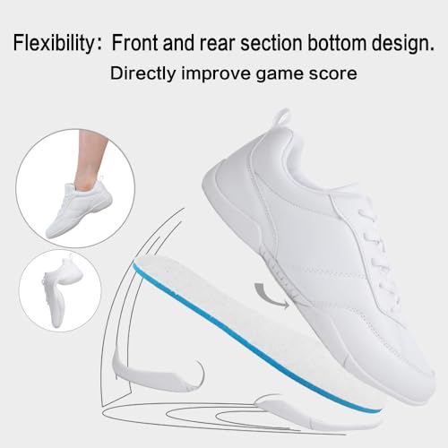 Image of Cheer Shoes for Youth Girls White Cheerleading Athletic Dance Shoes Tennis Sneakers for Competition Sport Training