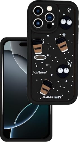 Image of GoldKart Back Case Cover Compatible for iPhone 16 Pro | Cute Fun Cartoon 3D Ball Coffee Silicone Case | Full Body Protection Back Cover for iPhone 16 Pro - Black