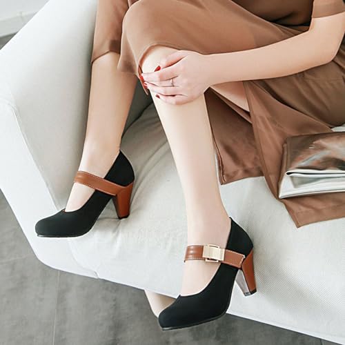 YTINGNICE Woman Pumps Round Head and Shallow Mouth Magic Sticker Single Shoe Heels Ladies high Heels Women Shoes Women's Pumps (Black,Women-US-7)4