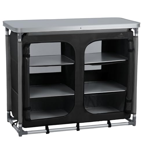 CampFeuer Campingschrank faltbar | 102 cm x 47 cm x 83,5 cm | Campingküche mit 2 Reißverschluss Öffnungen | Camping Regal mit Aluminiumgestell | Campingschrank klappbar, Camping Küche, Faltschrank