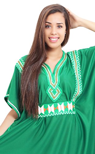 Moroccan Caftans Women Breathable Handmade Butterfly Style Embroidery Ethnic Design Green #TOP1
