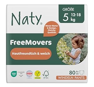 Eco by Naty Baby Windeln Pants - umweltfreundliche Premium-Bio Höschenwindeln aus pflanzenbasierten Materialien, sehr saugfähig und frei von gefährlichen Chemikalien (Größe 5 ) | 80 Stück (4er Pack)