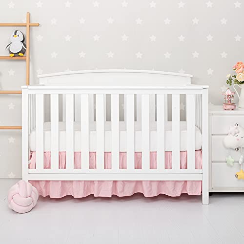 Tillyou Crib Bed Skirt Dust Ruffle, 100% Natural Cotton, Nursery Crib Bedding Accessory Toddler Bedskirt For Baby Boys Girls, 14" Drop, Light Pink #TOP1