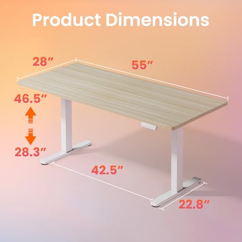 Image of HUANUO 55 x 28 inch Electric Standing Desk Adjustable Height, 4 Memory Height Settings, Sit Stand Up Desk for Home Office & Computer Workstation, Light Walnut