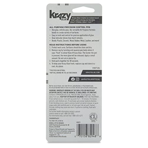 Krazy Glue All Purpose Precision Control Superglue Pen, Clear Adhesive (4g)