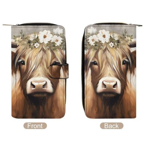 Little Highland Cow Print Long Wallet for Men Women, PU Leather Large Travel Long Purse Clutch with Zipper3