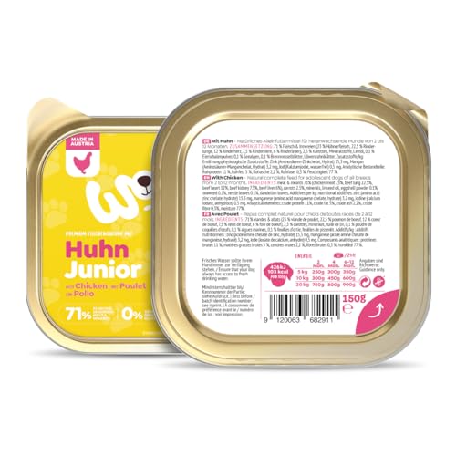 WOW Dog Welpen-Nassfutter mit Huhn | für Junior Hunde, mit hohem Fleischanteil, getreidefrei | 150 g / 22er Pack
