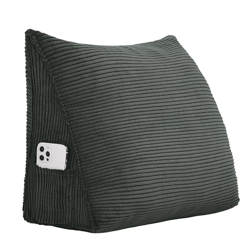 strusery Almohada de cuña de corduroy - Cojín triangular de respaldo para cama y sofá, almohada de apoyo para la lectura, respaldo ergonómico, funda extraíble y lavable (Gris oscuro, 45x35x20cm)