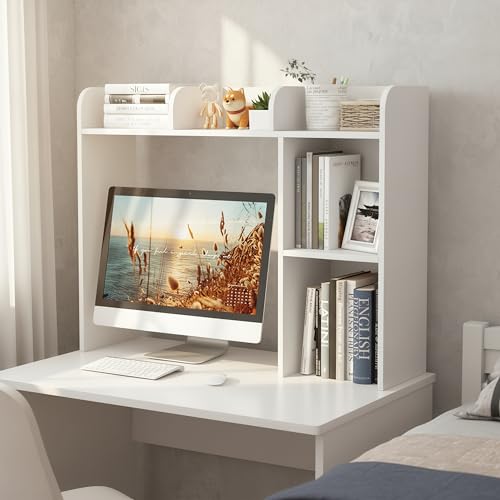 Image of Tangkula Desktop Bookshelf, Countertop Storage Hutch with 5 Shelves for Computer Desk, Desk 3-Tier Display Rack, Multipurpose Wood Desktop Hutch Storage Organizer for Dorm Office Home