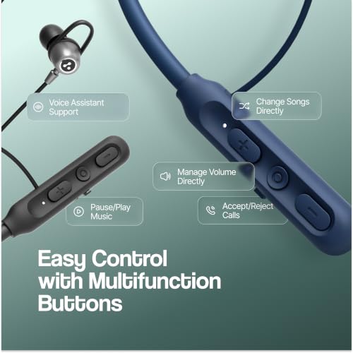 Image of Ambrane Wireless Bluetooth Earphones with Mic, 50Hrs Playback, Hall Switch, 10mm Drivers, Fast Charging, Dual Pairing, Boostedbass Audio Neckband, BT V5.4, Fast Pairing, Gaming Mode (Hitz 30, Grey)
